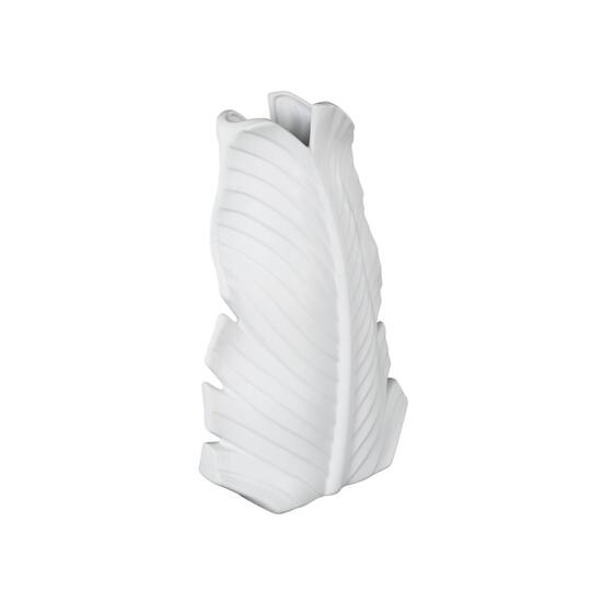 15" White Ceramic Palm Leaf Vase